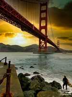 Surfer and the bridge - San Francisco, CA